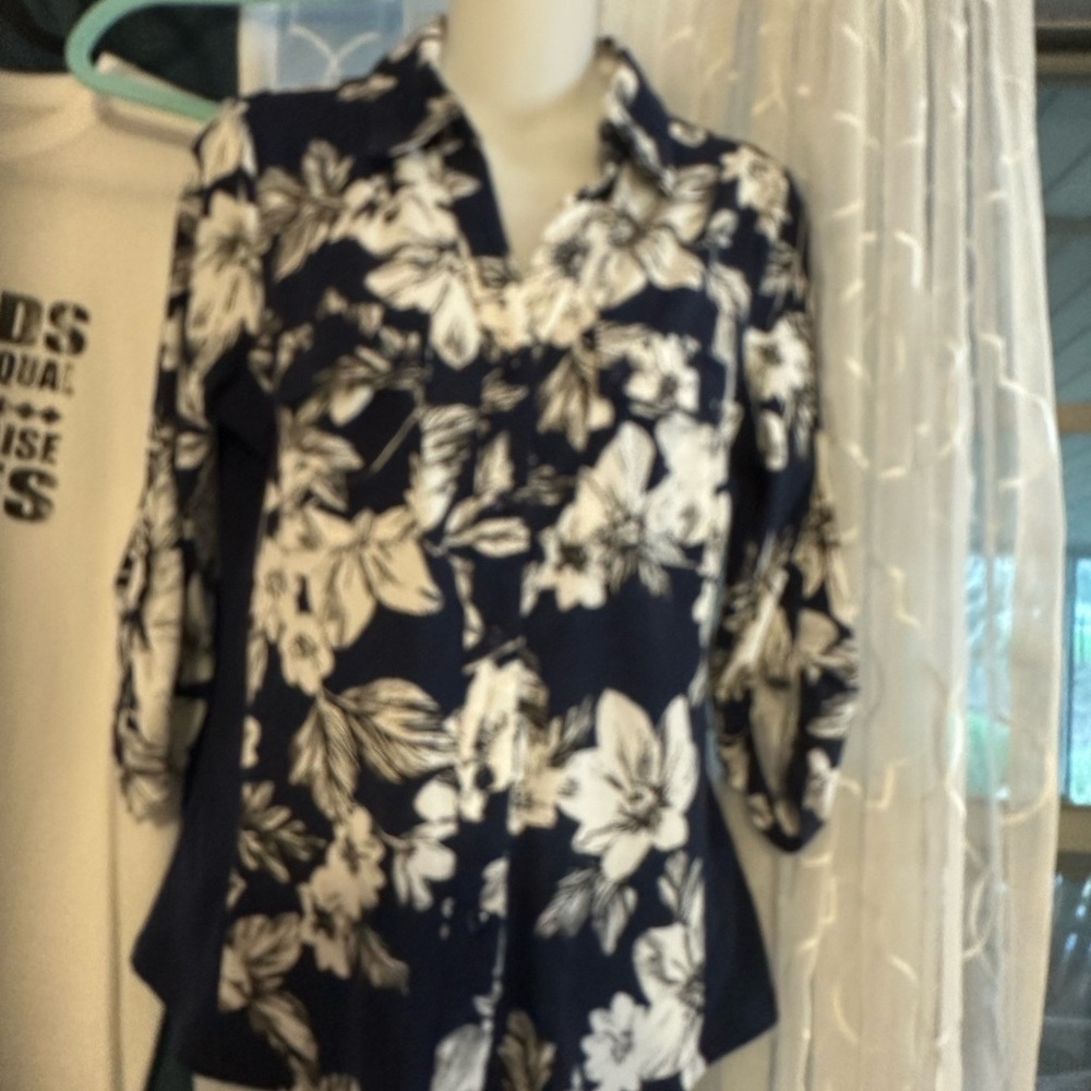 Navy and White Floral Button Down Shirt